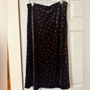 LOFT Black Velvet Skirt with Red Floral Accents